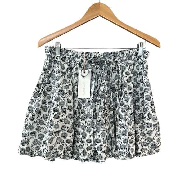 LoveShackFancy Cheyanne Floral Print Bubble Mini Skirt in Warm Grey - Picture 3 of 12